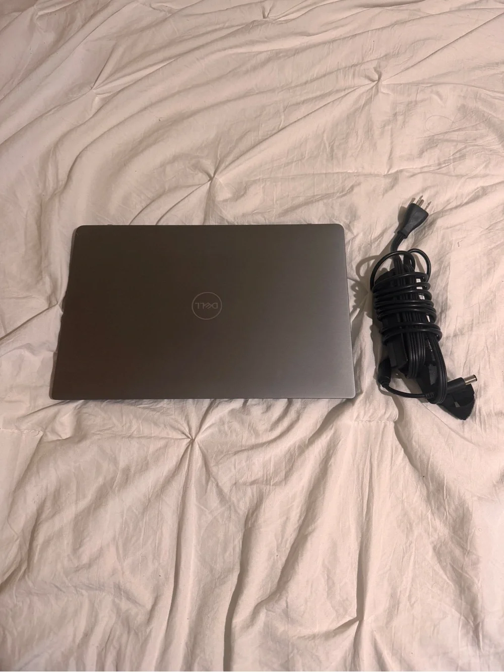 Dell Silver-Gray Laptop with Power Adapter